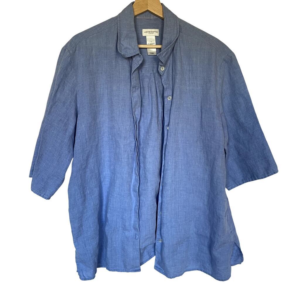 Liz‎ Claiborne lizsport men's size large linen button down shirt short sleeves